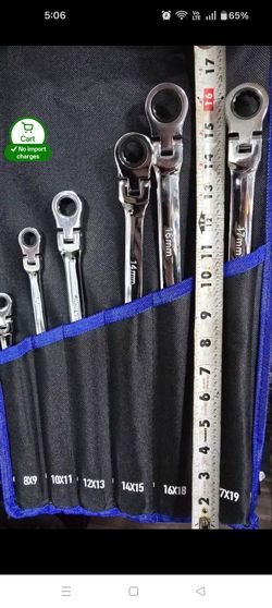 6pcs Flex Head Metric Ratcheting Combination Wrench Set 8MM to 19MM Extended Reach Dual use