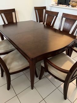 Elegant Dark Cherry Dining Table Set – 8 Chairs (2 Armchairs)