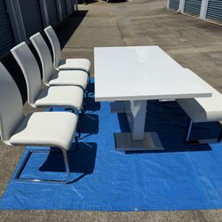 Dining Table, Chair, Bench -White