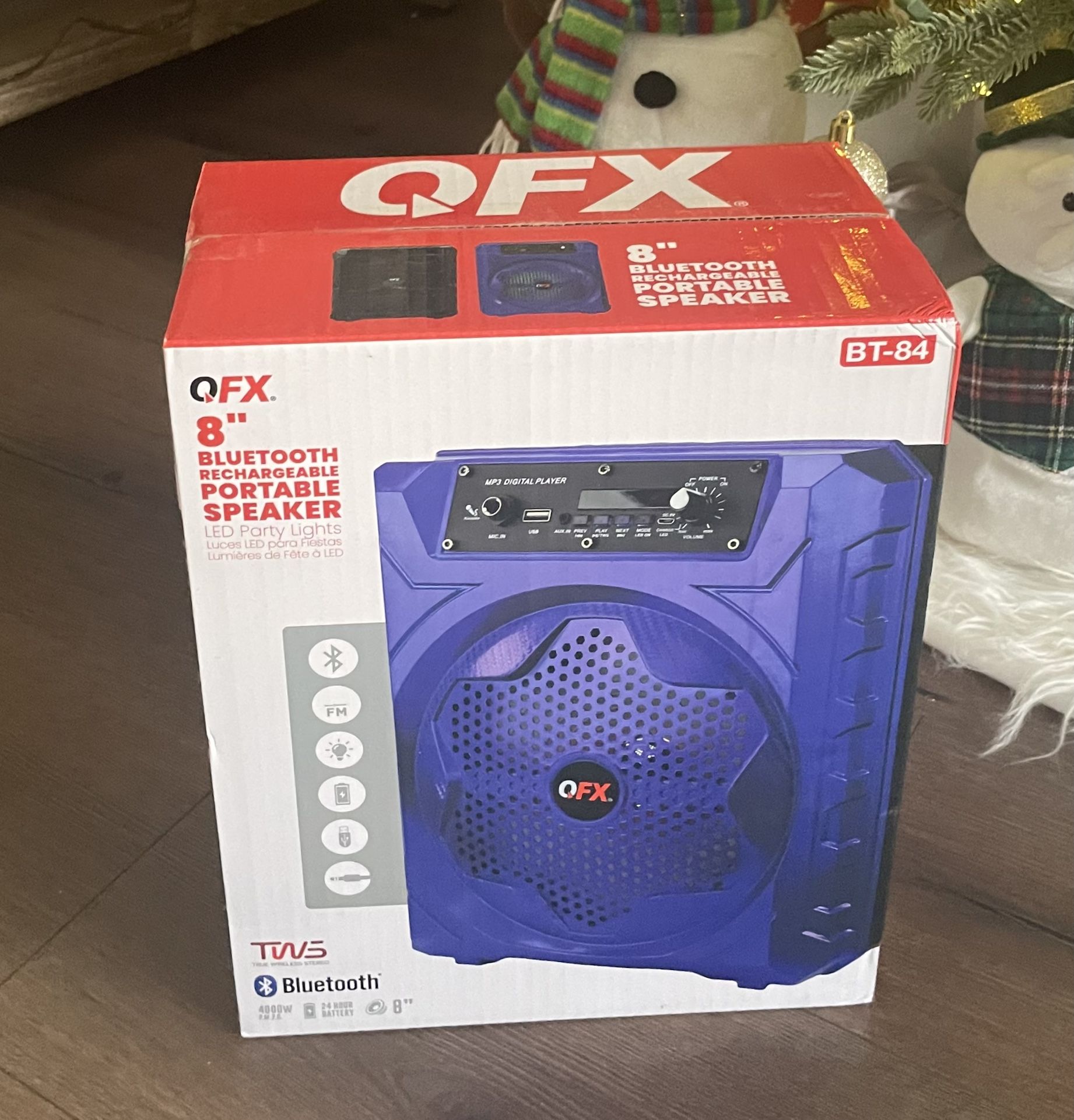 QFX 8” Bluetooth Rechargeable portable Speaker with LED Party Lights 