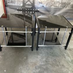 Black Tampered Glass Side Tables New 