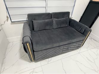Gray Velvet Convertible Sofa Bed