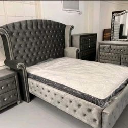 Bedroom Set New Gray Velvet Grey Bed Set 4 Pieces New Set