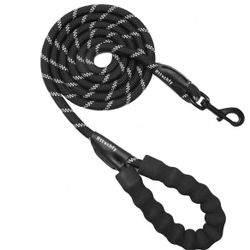 Rope Dog Leash with Comfortable Padded Handle and Highly Reflective Threads for Small Medium and Large Dogs Heavy Duty (1/2"-4 FT, Black)