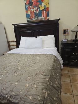 Dark Wood Sleigh Bed Frame and dresser