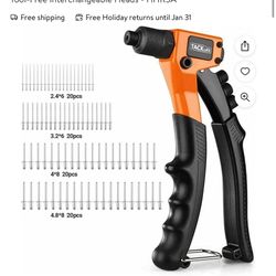 TACKLIFE Rivet Gun Kit with 80 Pcs Rivets, 4 In 1 Hand Riveter, 4 Tool-Free Interchangeable Heads - 