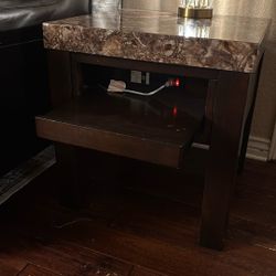 Two Matching Faux Marble End Tables - Espresso 