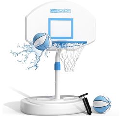 Pool Basketball Hoop Poolside,36 in White Finish Adjustable Basketball Hoop for Pool,Rust Proof Stainless Steel 15in Rim,2 Pool Basketballs Included