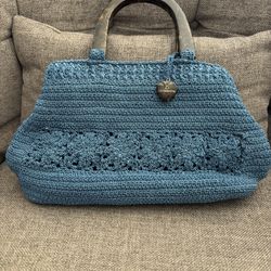 VTG Liz Claiborne Woven Crotchet Bag w/ HTF Charm & Elegant Tortoise Shell Like Handles