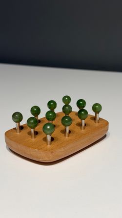 Natural Nephrite Jade & Wood Beaded Massage Tool