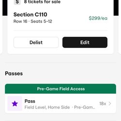 Dallas Cowboys Vs LA Chargers Pregame And Post Game Field passes Tickets $50 Each 