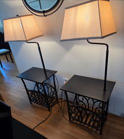 2 nightstands/side tables  with lights and storage (measurements in description)