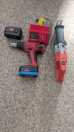 Milwaukee 18Volt Hammer Drill & Sawzall 1 Good Battery & charger 1 Bad Battery Works Great NOT M18 NOT V18