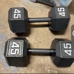 💪🏻 Pair of 45 lb hex dumbbells + Hyperbell Dumbbell Converters