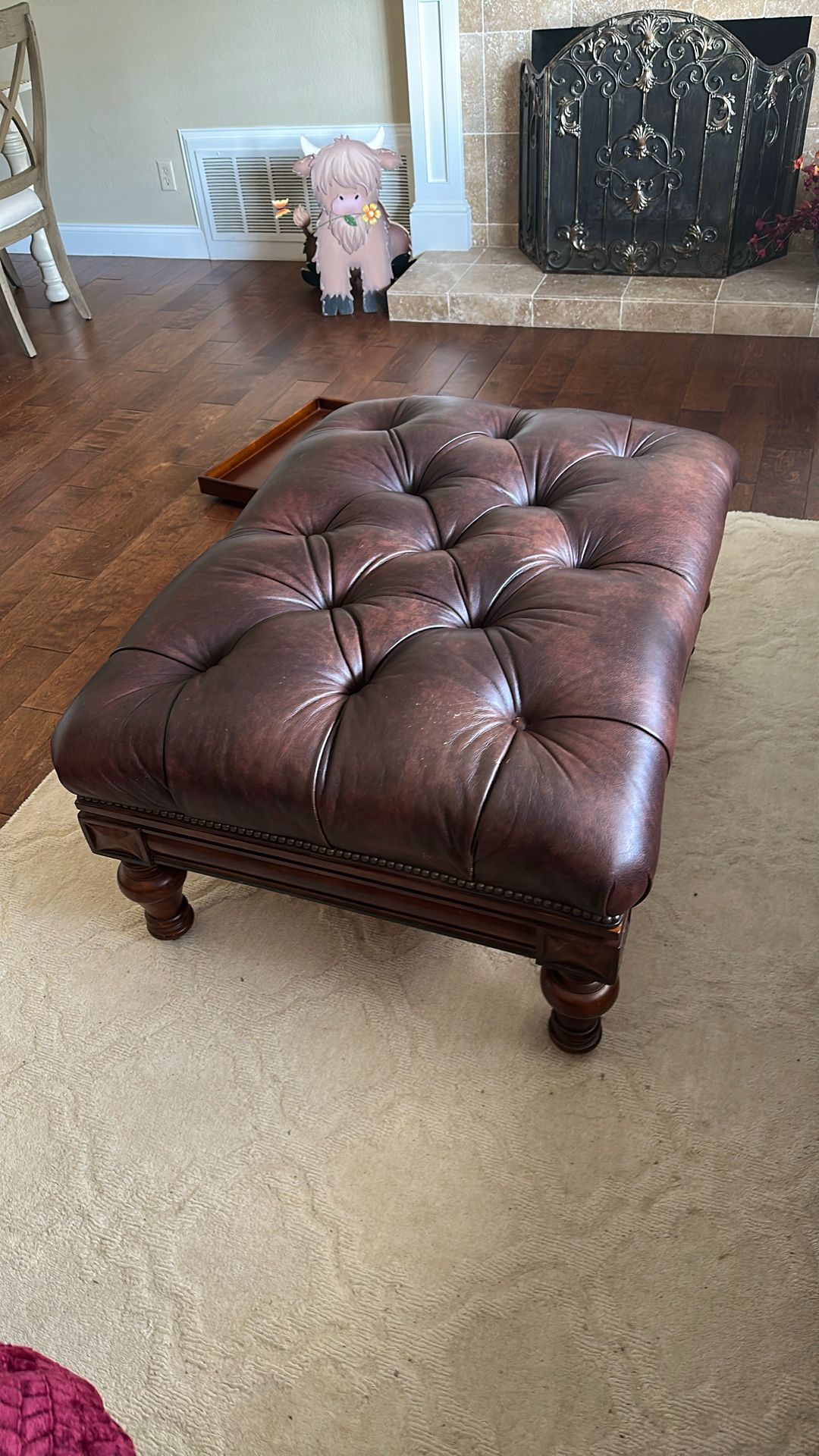 Faux Leather And Wood Coffee Table With Tray