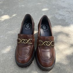 Brown Leather Heel Loafers 
