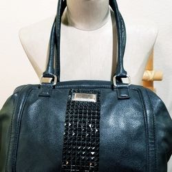 Nicole Black Leather Purse with Rhinestone Accents 12in x 16in 
