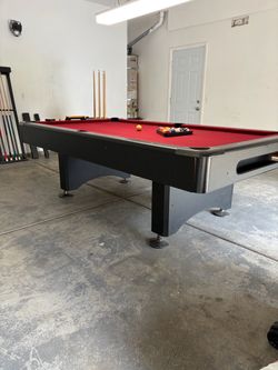 Pool Table with Balls and Cues