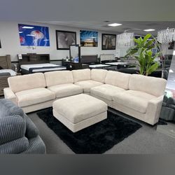 Modular Corduroy Sectional Sofa with Ottoman