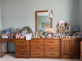 Wood Vintage Bedroom Set. Desk, Dresser and Cabinet. Great set!