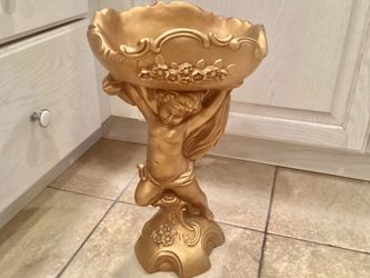 Vtg. Gold Chalkware Angel Planter Statue 17” Tall Hollywood Regency Style