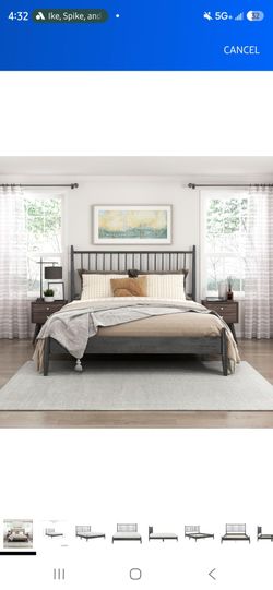 Lexicon Queen Bed Frame with Headboard, Mid Century Modern Wood Platform Bed Frame with Vertical Slat Headboard, No Box Spring Needed, Easy Assembly, 