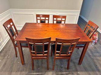 🔥 Brand New Dark Brown Solid Wood 7-Piece Dining Table Set with 6 Upholstered Leather Chairs | Pickup & Delivery 🚚
