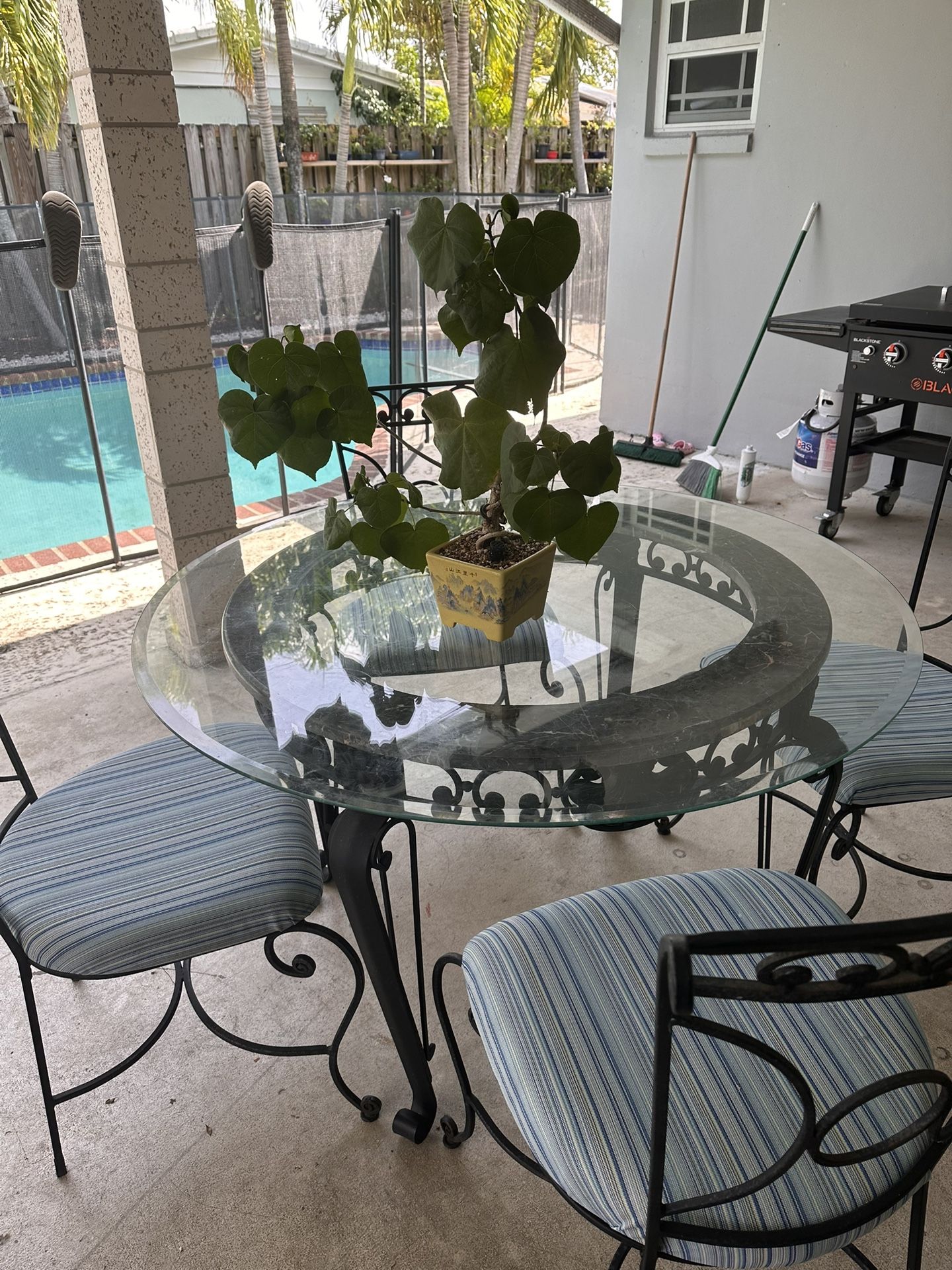 Cast Iron Table and Chairs with glass top
