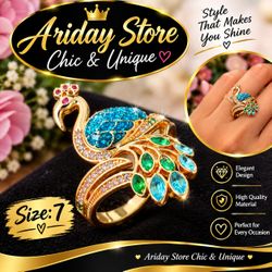Gold-Tone Peacock Cocktail Ring Size 7