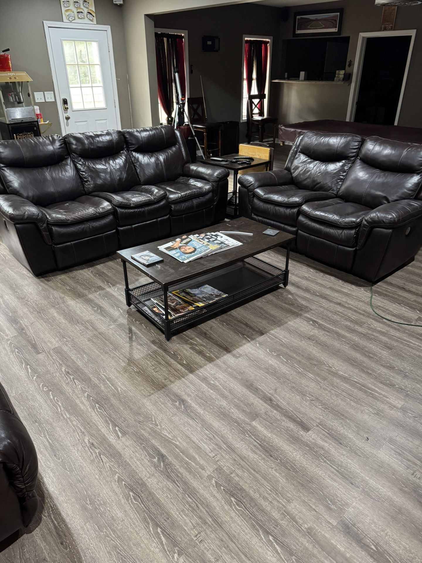 Power Reclining Sofa And Loveseat, Leather Set With Coffee Table And Two