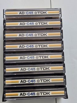 Lot of 8 used 70's TDK AD-C45 Cassette Tapes with Rack