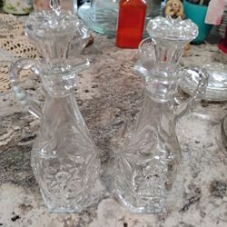 Vintage Anchor Hocking Star Of David Cruet Set, Oil And Vinegar Cruets
