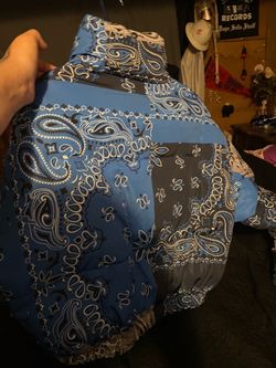 Blue puffer jacket