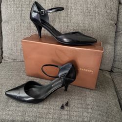 Black Michael Shannon d'Orsay Kitten Heels Faux Leather Shoes w Replaceable Heel Tips Size 8