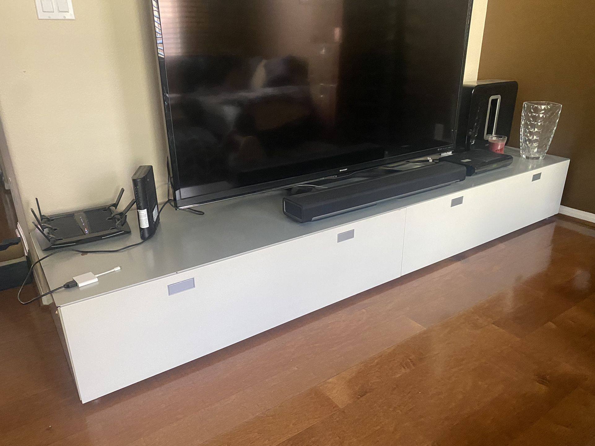 Long Italian Calligaris TV stand Media console cabinet white with aluminum top Massive piece