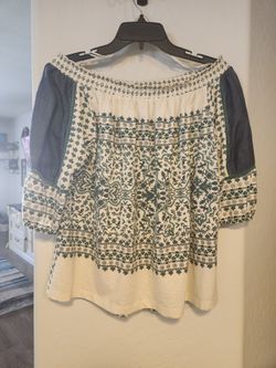 Style & Co. Off Shoulder Boho Floral Peasant Top Size L