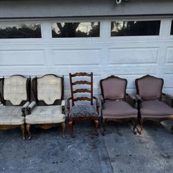 2 pairs antique Wingback Victoria Lounge  beige arm chairs  & Chateau d'Ax Milano Louis XV  Accent rose  $75 ea. 