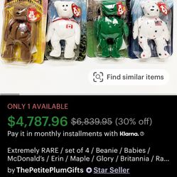 complete Set Of All 4 Beanie Babies 