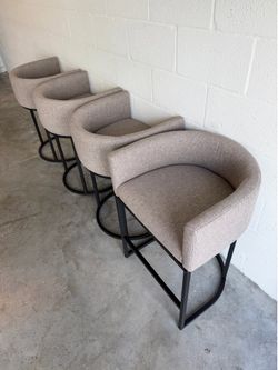 Counter Height Stools — Taupe Textured Fabric — Modern Contemporary — Brand New!