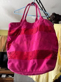 Victoria's Secret large pink tote with red sequin stripes. Lightweight and roomy for everyday use