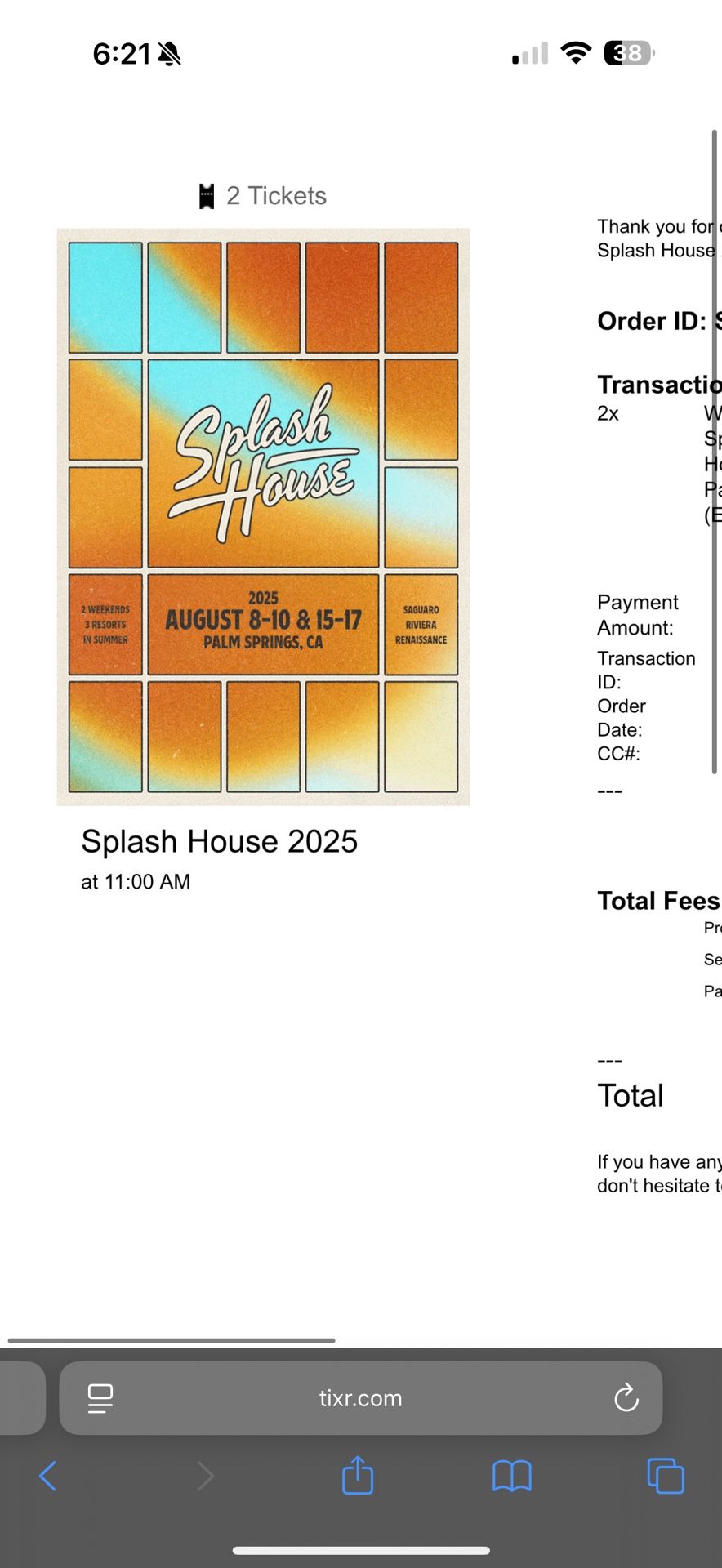 2 splash house tickets GA weekend 2