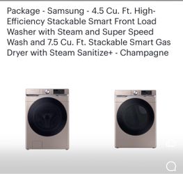Matching Samsung front-load washer and gas dryer set in excellent, like-new condition.