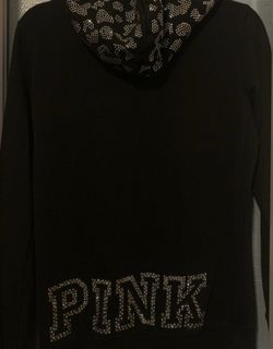 Vs Love pink black cheetah print bling rhinestone diamond jacket sweater