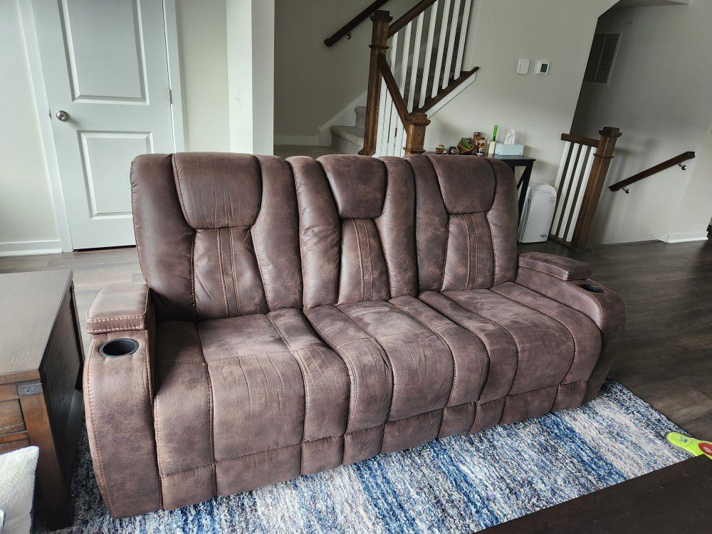 3 Seat Reclining Sofa with Charging Ports And Light