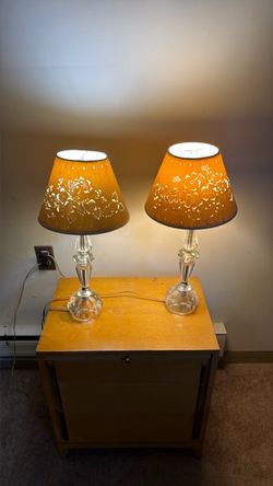 Pair of Crystal Base Table Lamps with Floral Shades