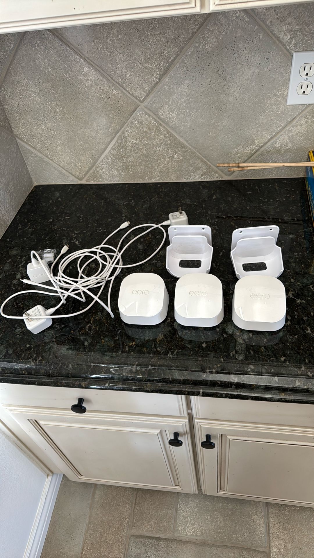 3 Eero 6+ WiFi Routers With Two Wall Mounts