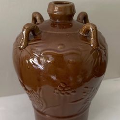 Vintage Mid Century Bohemian Decor Asian Artisan Pottery Bottle Jug Vase