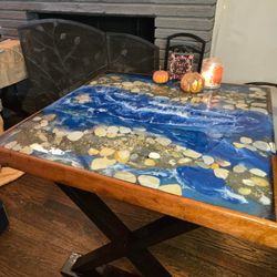 Handmade Wood & Ocean Epoxy Table 