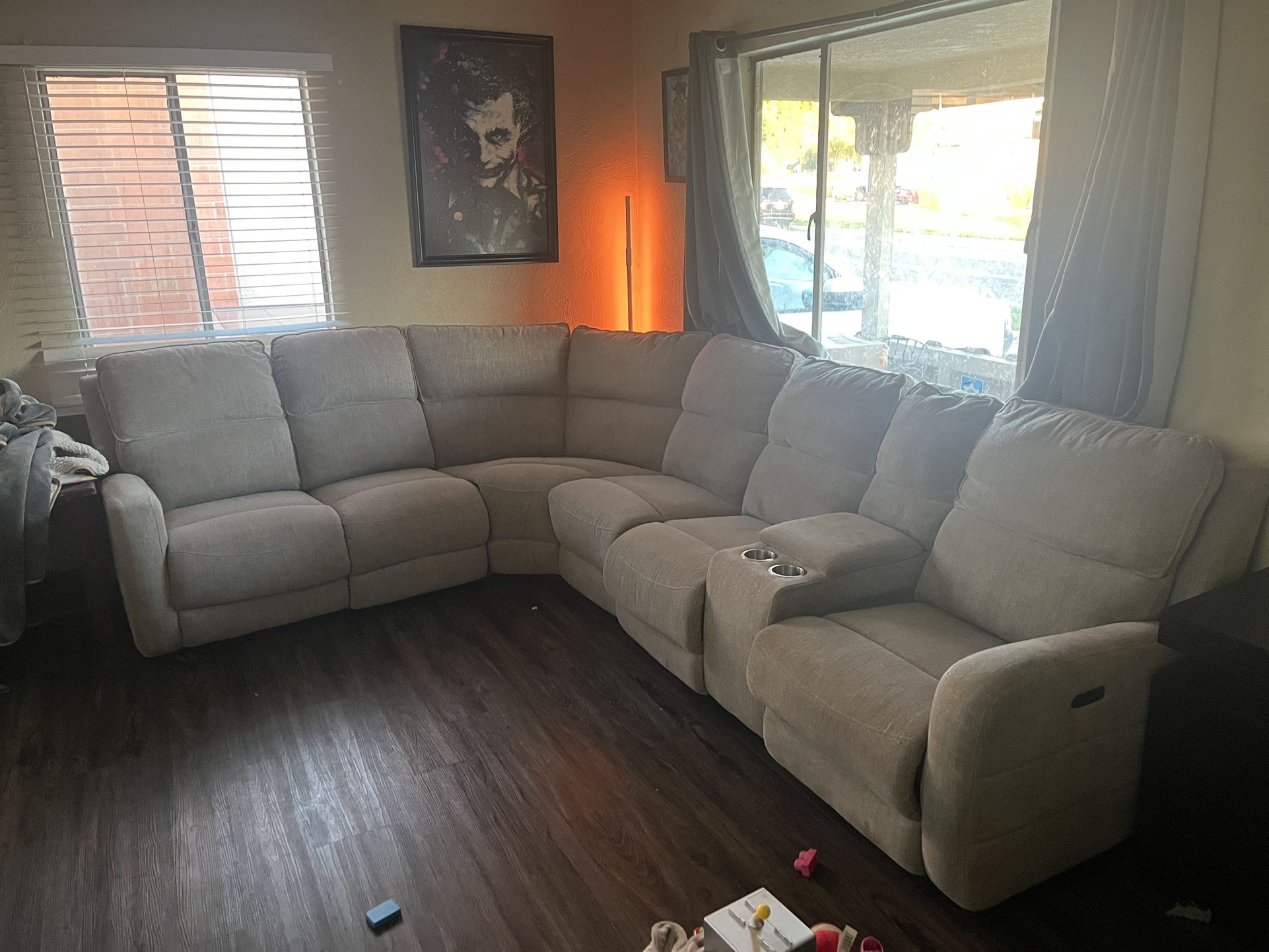Sectional Couch 7 Seats. Power Recliner Capable Grey