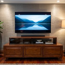 Mid-Century Modern Low-Profile Media Console Credenza MCM TV stand console Walnut wood drawers Cabinet